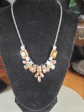 Elegant Brown & Orange Rhinestone Statement Necklace Set